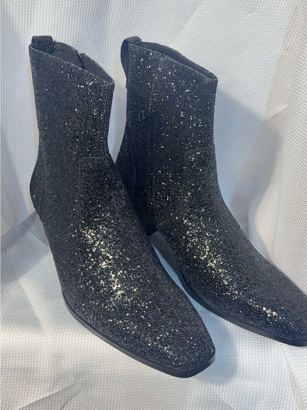 Black Glitter Ankle Booties Sparkle Pointed Toe Boots Size 10